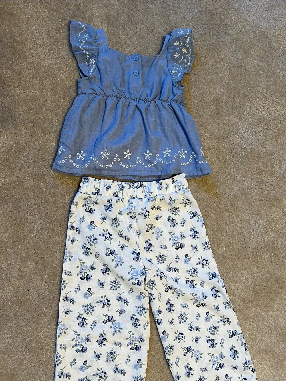 Little Lass Blue Top with Cream Floral Pants Matching Set - Picture 6 of 6